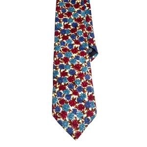 Claybrooke Adjustable Neck Tie, 100% Silk, Multicolor Red/Blue Floral Pattern